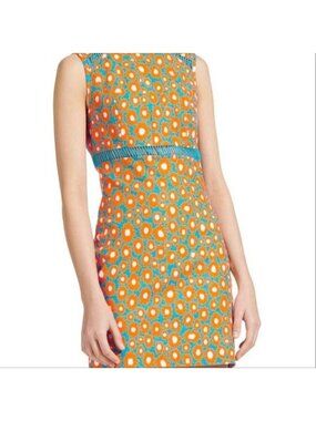 STAUD Cricket Floral Mini Dress Size 10 Orange Blue Daisy Mod 60's Style Pop Art